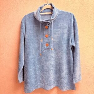 Soft Surroundings XL P Blue Coastal Soft Girl‎ Textured Neck Snap Pullover Top